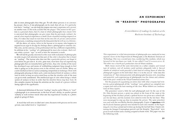 An Experiment In "Reading" Photographs