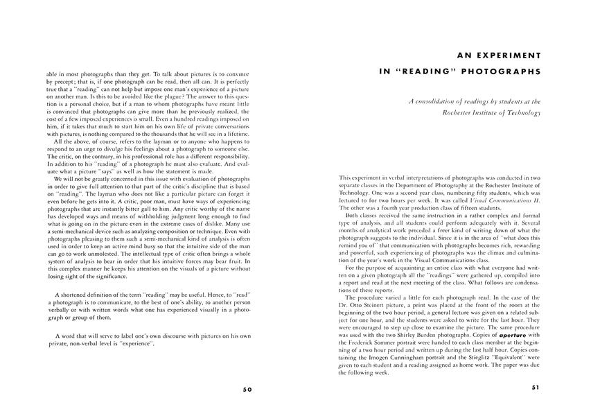 An Experiment In "Reading" Photographs