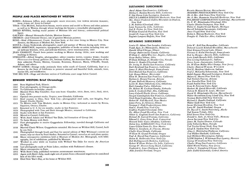Edward Weston: Brief Chronology